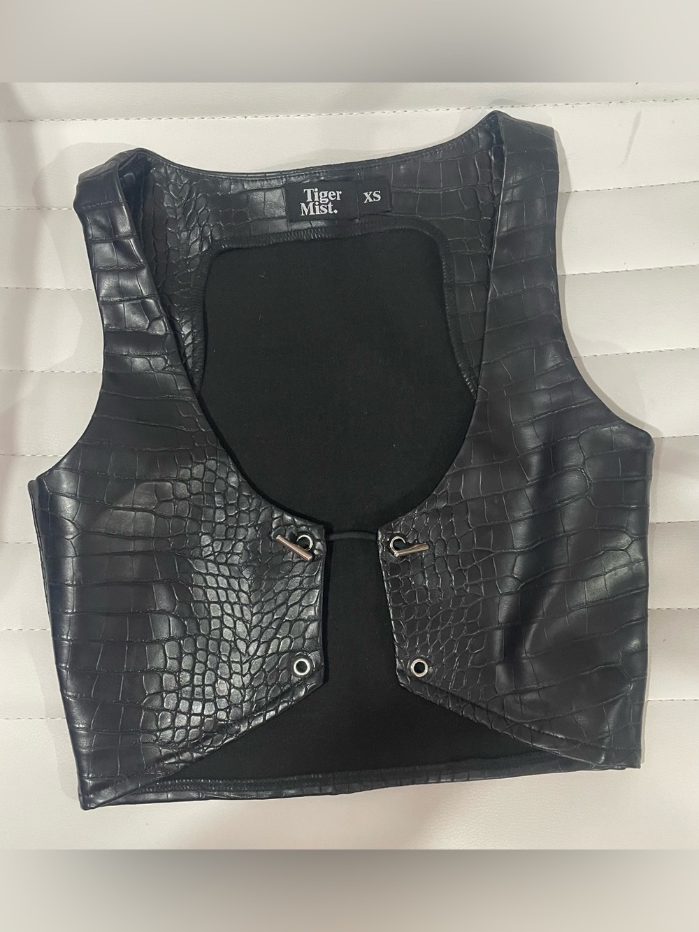 Tiger Mist Black Faux Croc Cropped Vest